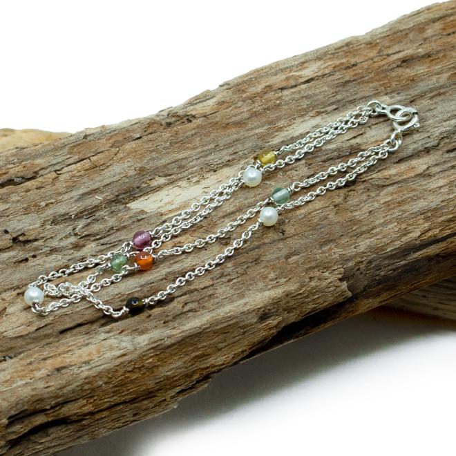 Armband Turmalin Suesswasserperle zweireihig